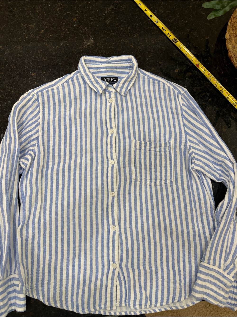 J. Crew Light Blue and White Vertical Stripe Casual Button-Down Shirt